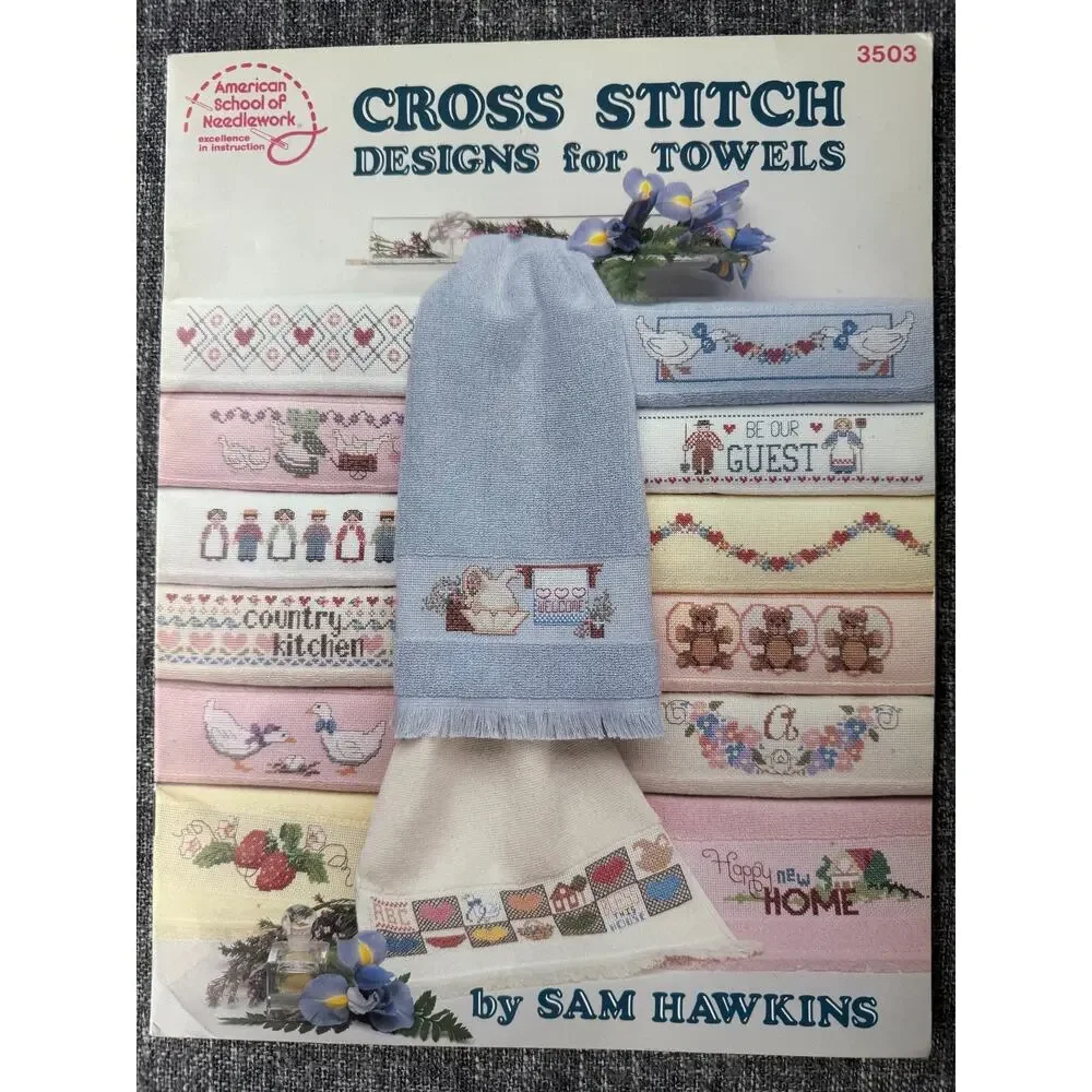 Vintage Cross Stitch Towel Pattern Booklets Sam Hawkins ASN 3503 3512 3518 Lot